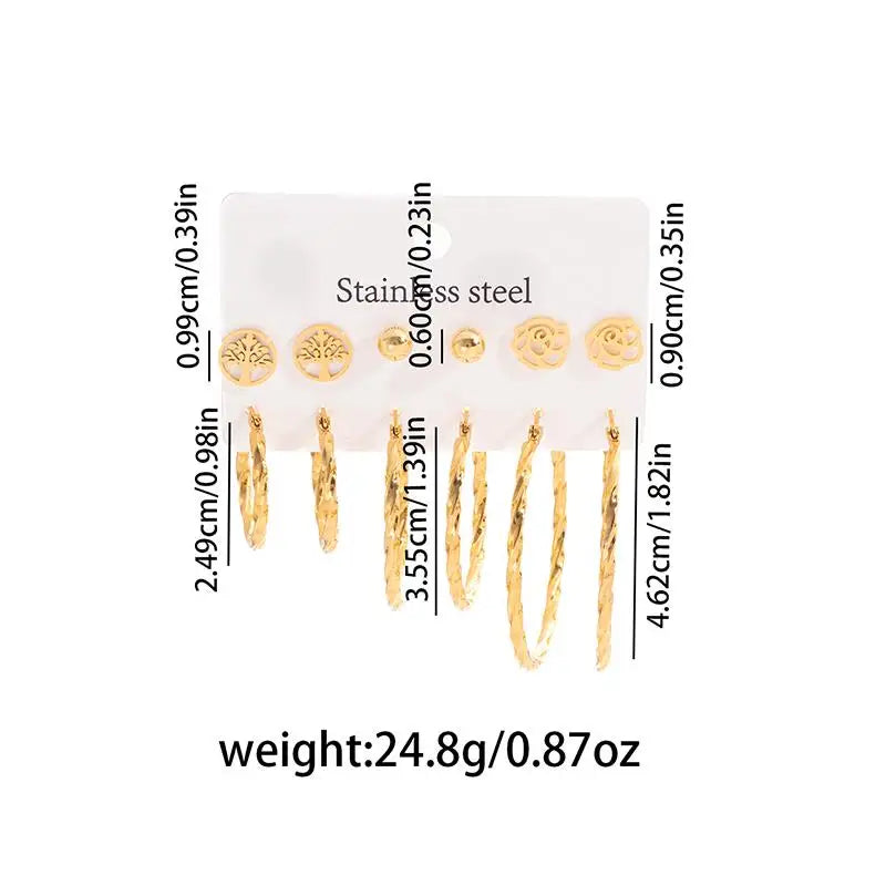 ANENJERY 316L Stainless Steel Circular Beads Star Flower Heart Zircon Earrings For Women Simple Fashion New Jewelry Wholesale