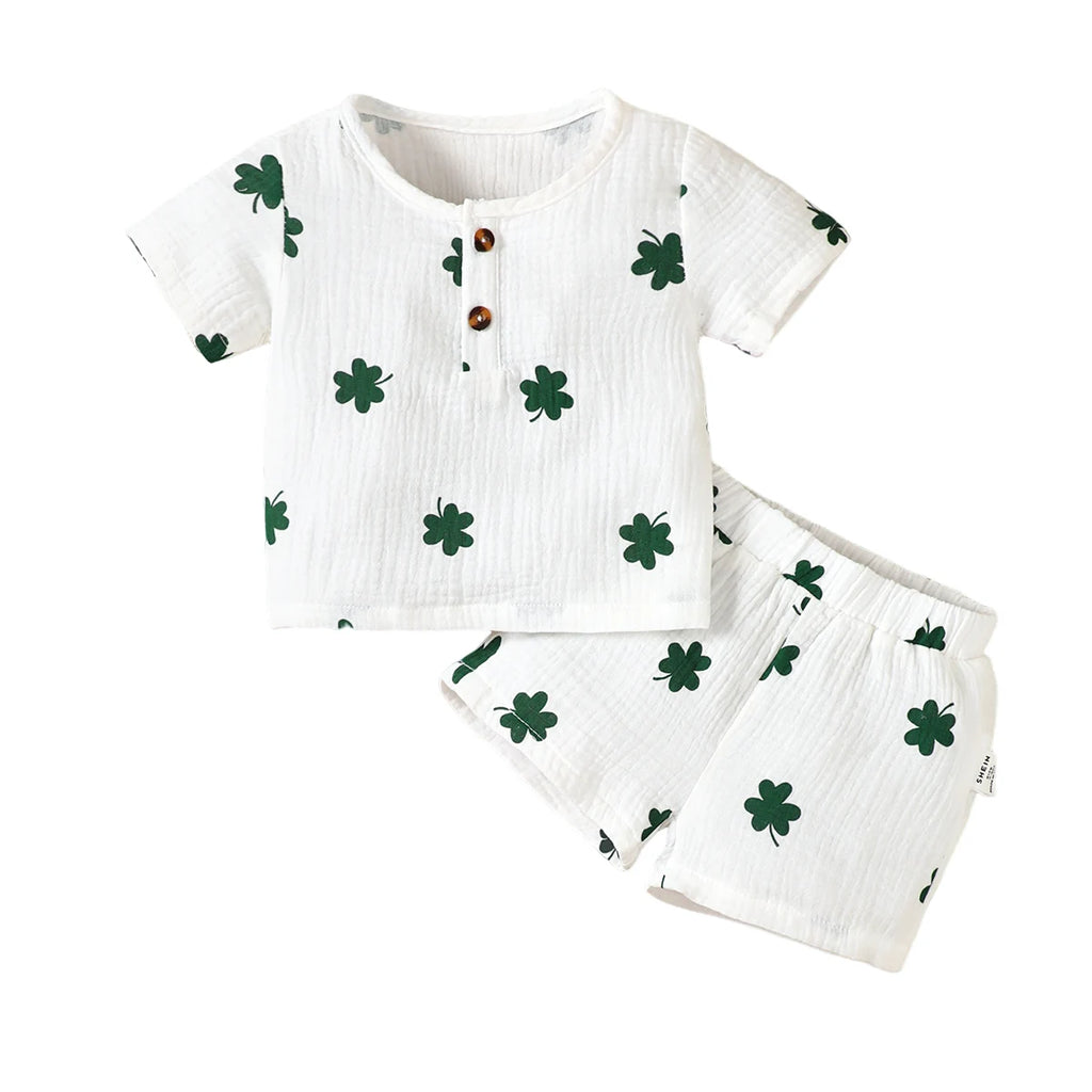 2PCS Infant Baby Boy Clothes Set Toddler Boy Short Sleeves Print T-shirt +Shorts Kids Boy Summer Casual Outfit for 0-3 Years