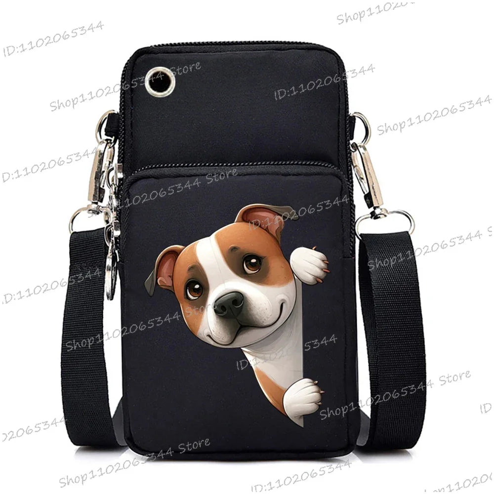 New Mobile Phone Bag Funny Anime Dog Print Shoulder Messenger Bag Women Men Coin Purse Handbag Animal Lover Small Crossbody Bag