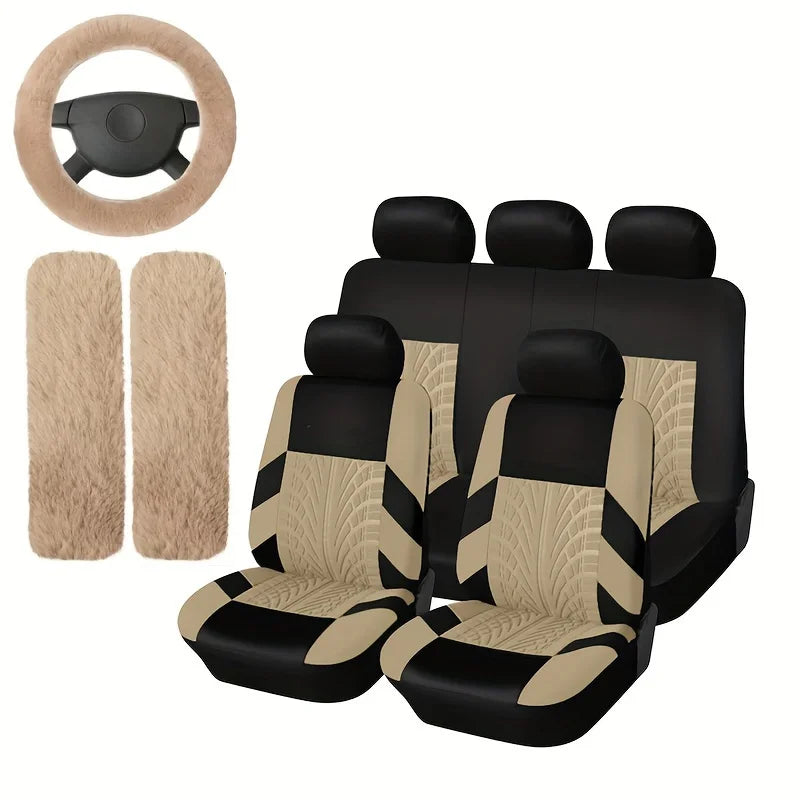 12 sets of car seat covers, suitable for a full 5-seat car, including a steering wheel cover and two shoulder pad covers. Designed for small and medium-sized cars, suitable for use in all four seasons, christmas gifts