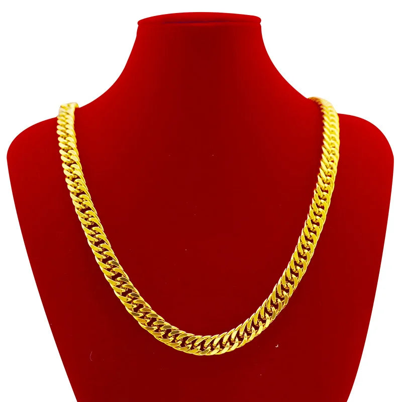 Men's Luxury 24K Plating Gold Necklace Jewelry 10mm Flat Chain Long Lasting Non-Fade Wedding Engagement Jewelry Christmas Gift F
