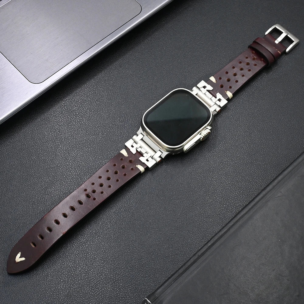 Luxury Leather Band for Apple Watch Ultra 3 2 49mm Series 11 10 46mm 9 8 7 45mm Correa Strap for iWatch 6 5 4 Se 3 44mm Bracelet