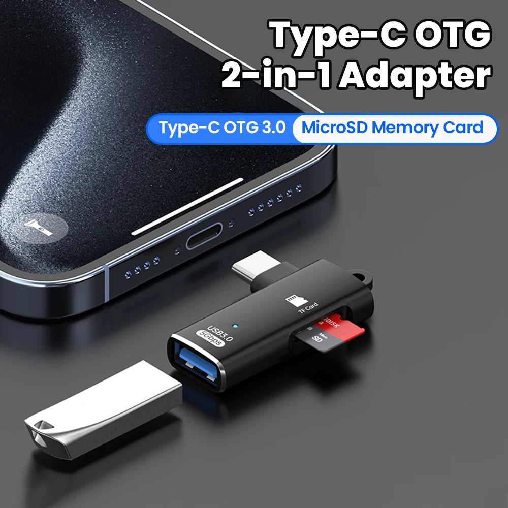 3 in 1 OTG Adapter USB 3.0 to Type c Male to TF Memory Card Reader U Disk Reading For iPhone 15 16 Huawei