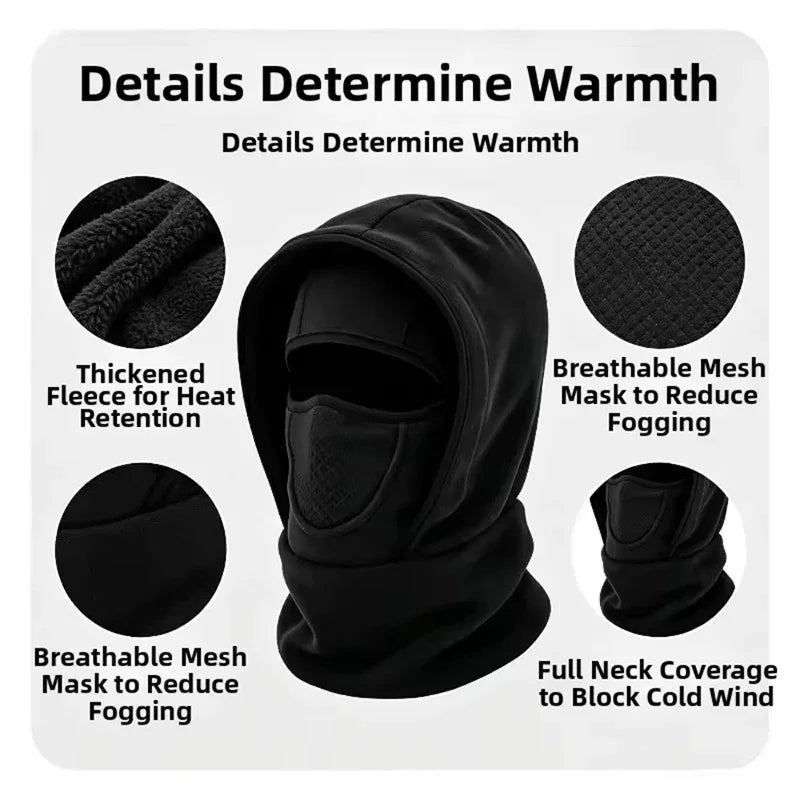 Winter Multifunctional Warm Hat Cold-Resistant Thick Fleece Hood Neck Gaiter Face Mask Combination for Extreme Cold Protection