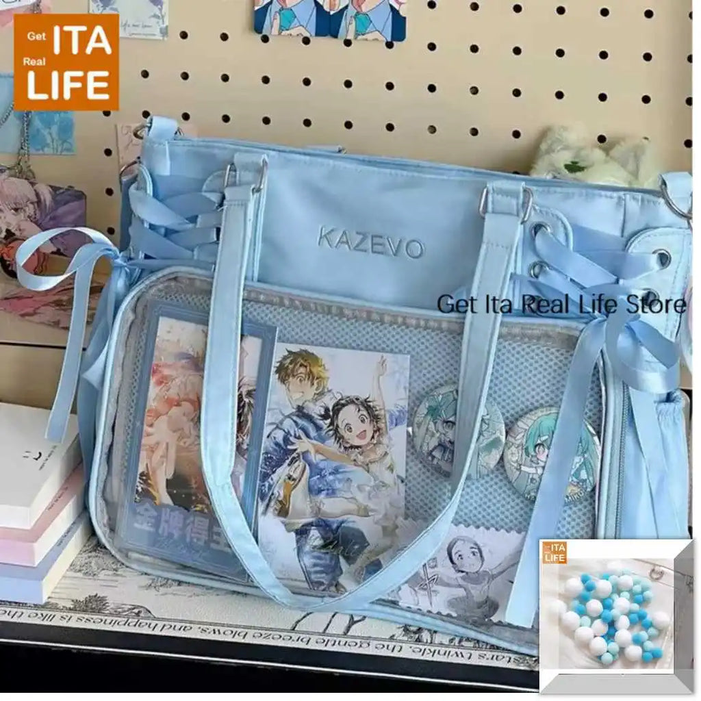 Italife Luxury Large Ita Bag with Ribbon ACG Display Women Blue Big Clear Shoulder Bag with Pin Insert Girl Pink Itabag Bow H201