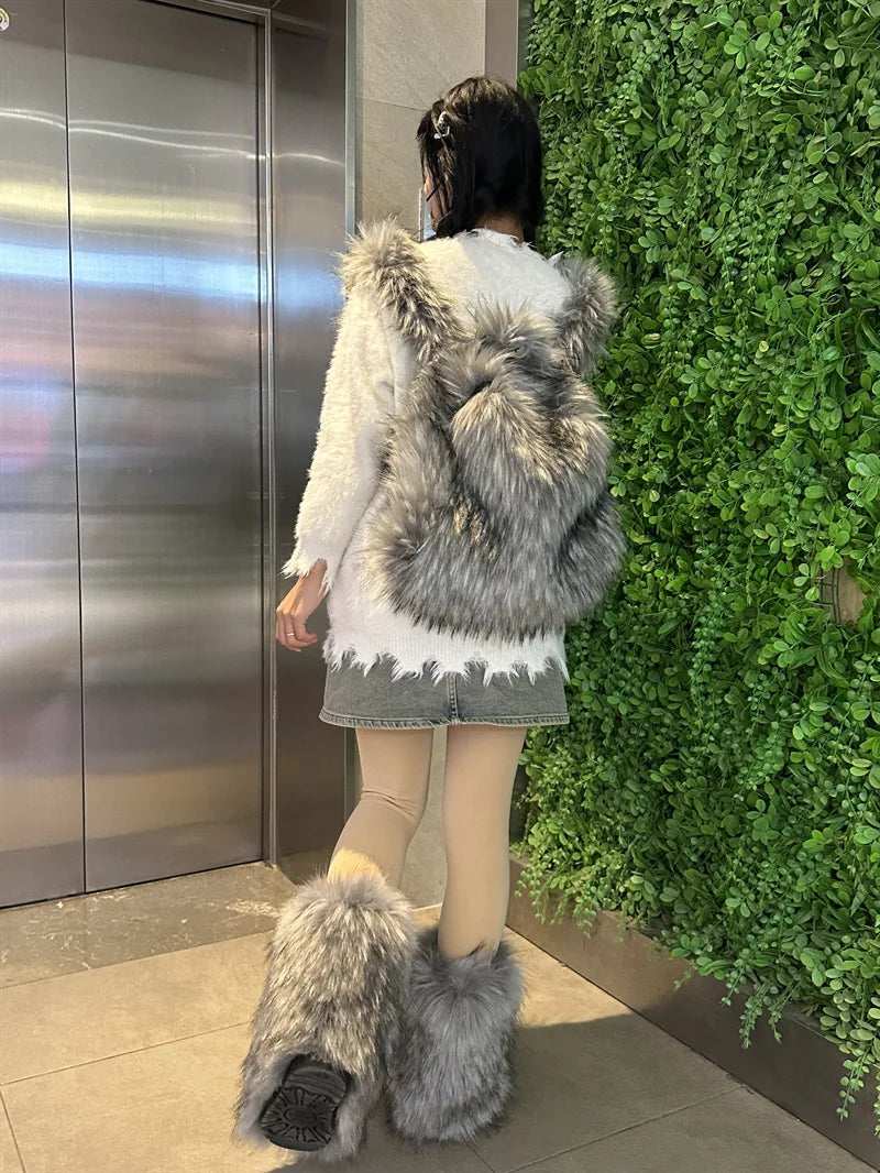 2026 NEW FASHION Y2K Faux Fur FOR Women Backpack Solid Soft Fleece Knapsack Harajuku Style Winter Ladies Bag