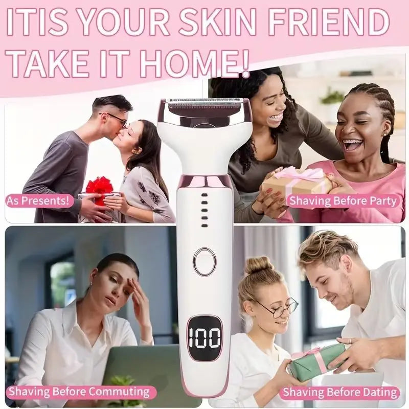 New 5-in-1 Rechargeable Electric Lady Shaver - LED Display Leg & Underarm Trimmer, Stainless Steel Wet&Dry Hair Remover for Wome