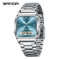 SANDA 747 Men's Quartz Digital Watch Waterproof Casual Fashion Watch Wear-resistant Stainless Steel Couple Strap Square Watch