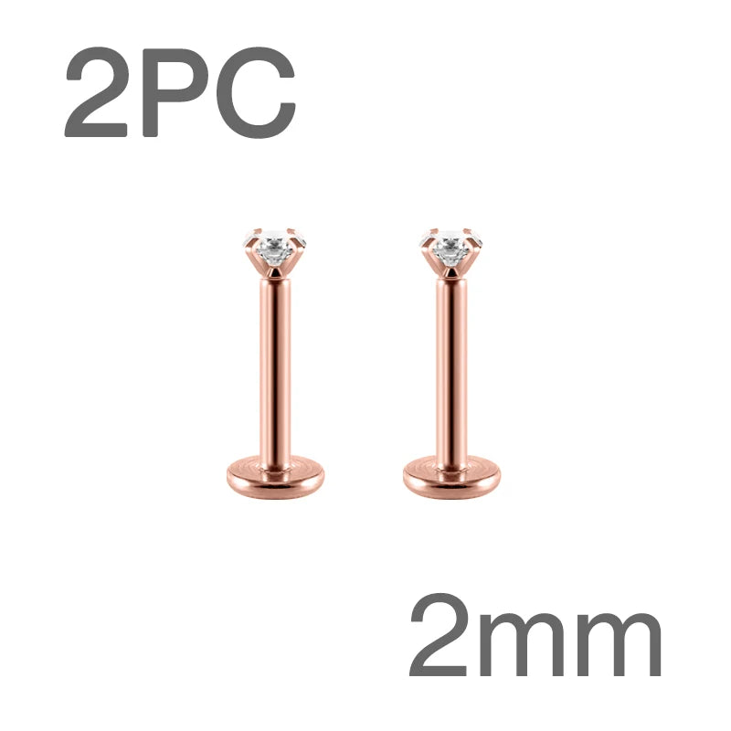 Surgical Steel CZ Flat Back Labret Stud 16G 6mm 8mm Internally Threaded for Cartilage Helix Tragus Lip Hypoallergenic Piercing