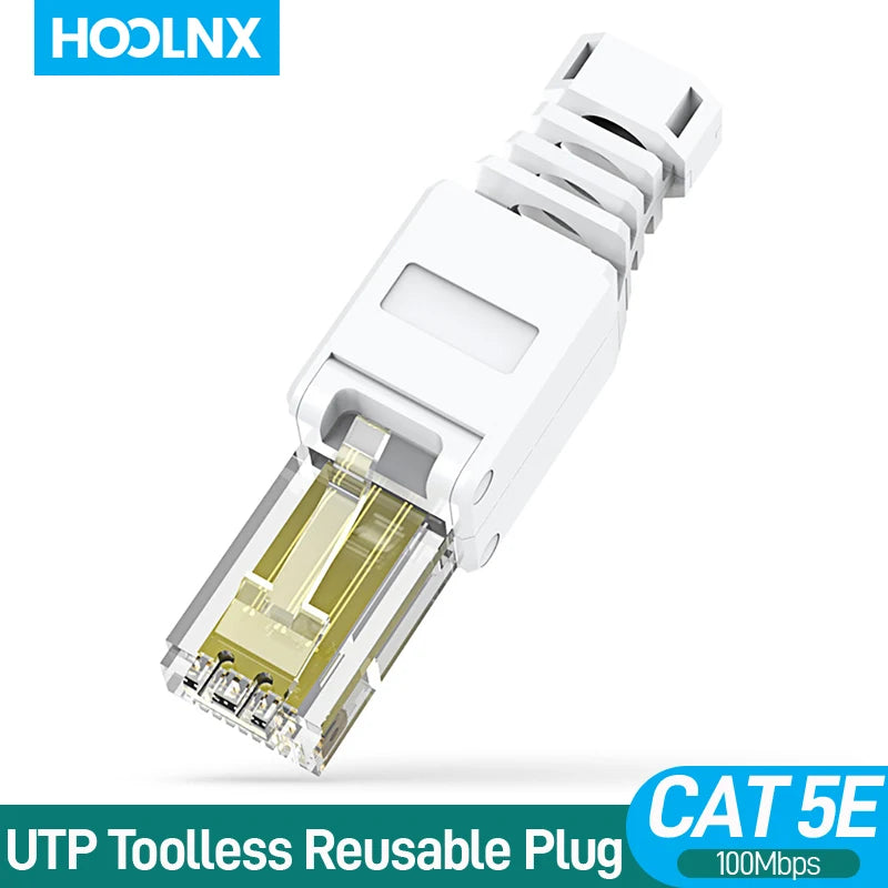 Hoolnx RJ45 Connector Toolless Free Tool CAT8 CAT7 CAT6A CAT6 Reusable Termination Plugs Shielded Ethernet Field Modular PLug