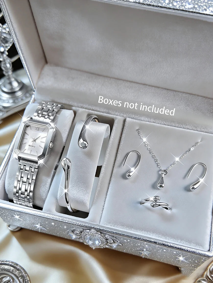 The Lady's Compact Quartz Watch and Pendant Jewelry Set, Suitable as a Holiday Gift, Does Not Include the Box.
