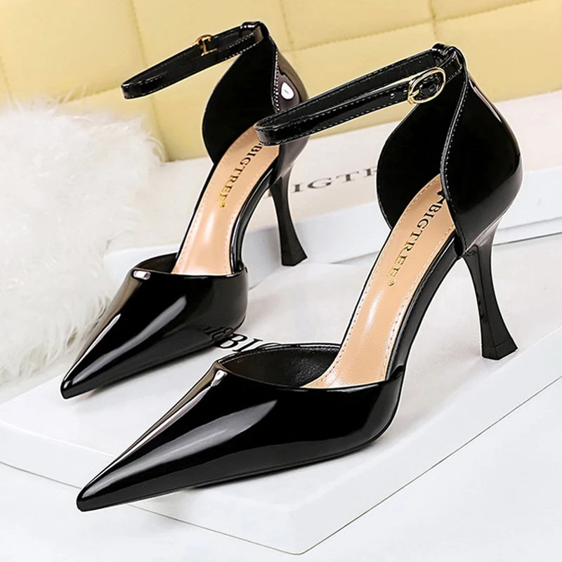 BIGTREE Shoes Women 8 Cm Heels Sandals Summer Kitten Heels Women Pumps Patent Leather Women Sandals Sexy Party Shoes High Heels