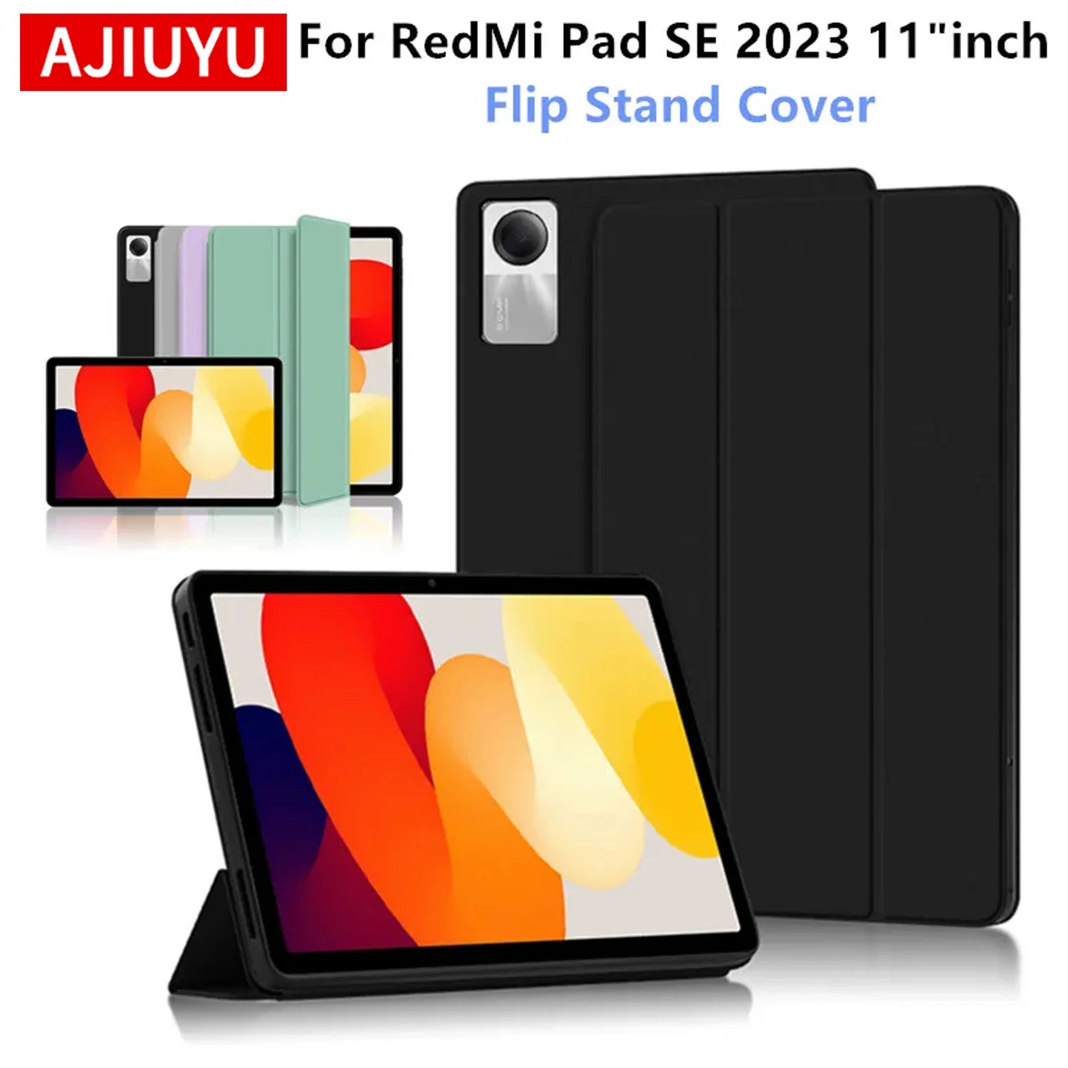 AJIUYU For Xiaomi Redmi Pad SE Case 11 inch 2023 Tri-Folding Flip Stand Cover For Redmi Red Mi Pad SE Tablet Auto Sleep Cover