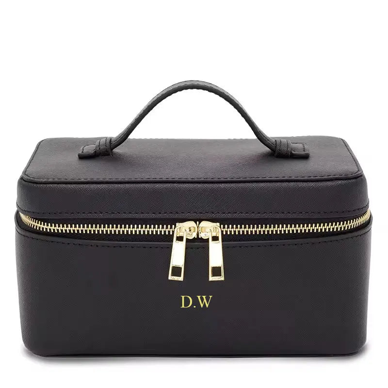 Custom Name Ladies Saffiano Split Leather Travel Toiletry Case Bag Portable Hanging Makeup Organizer Box Cosmetic Bag For Women