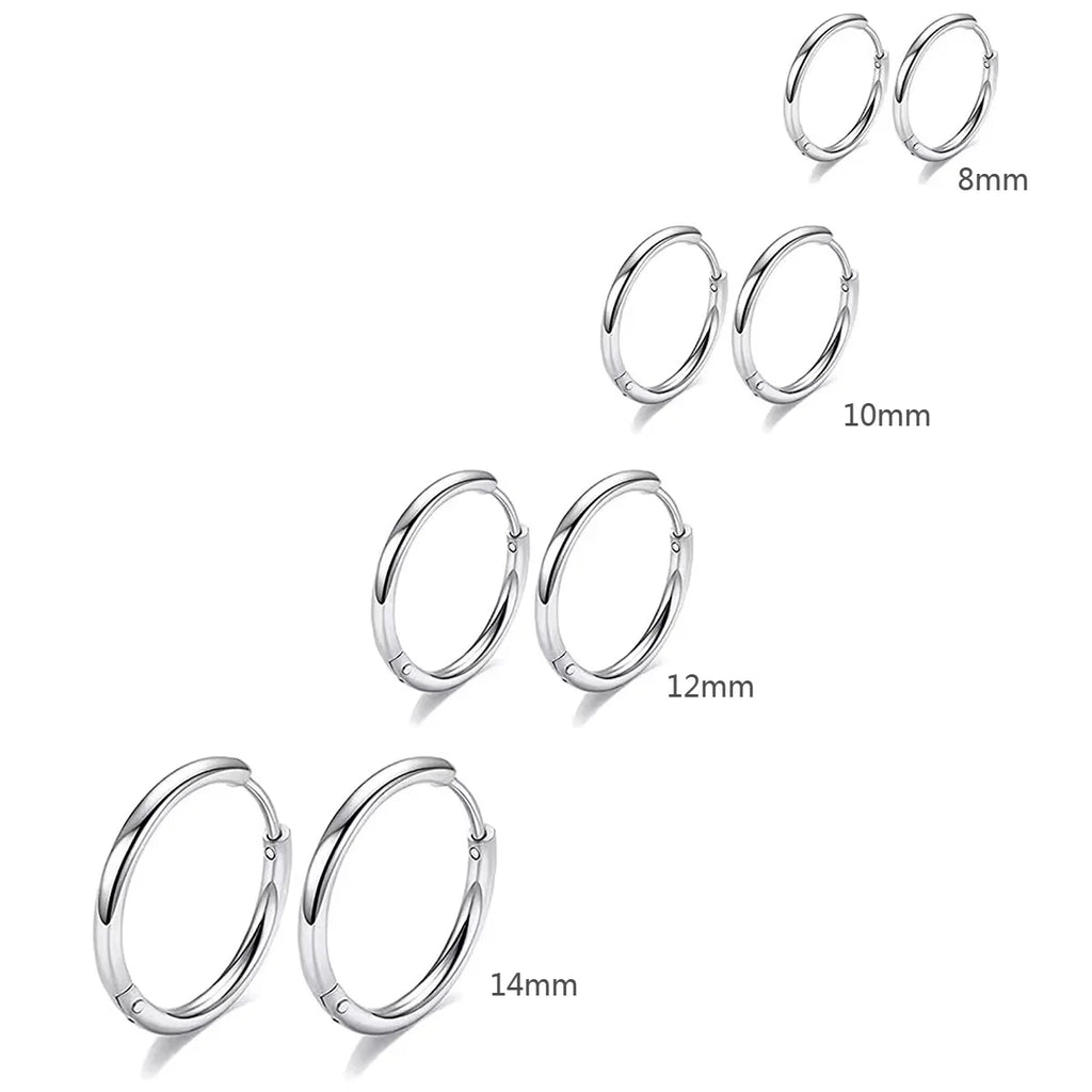4 Pairs No Charms Stainless Steel Tiny Hoop Earrings Simple Silver/Gold Color Cirle Earrings Ins Single Side Ear Jewlery