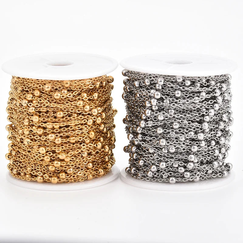 Wholesale 1M 2M 5M Stainless Steel Gold Color Beaded Chain Link Ball Chain DIY Anklet Necklaces Bracelet Making Accessories