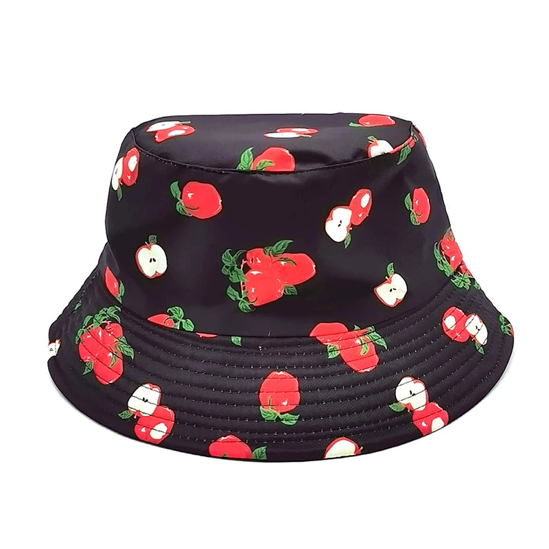 New Creative Fruit Pattern Fisherman's Hat Unisexdouble Sided Bucket Cap Uv Protection Panama Sun Caps for Girls Beach Hats