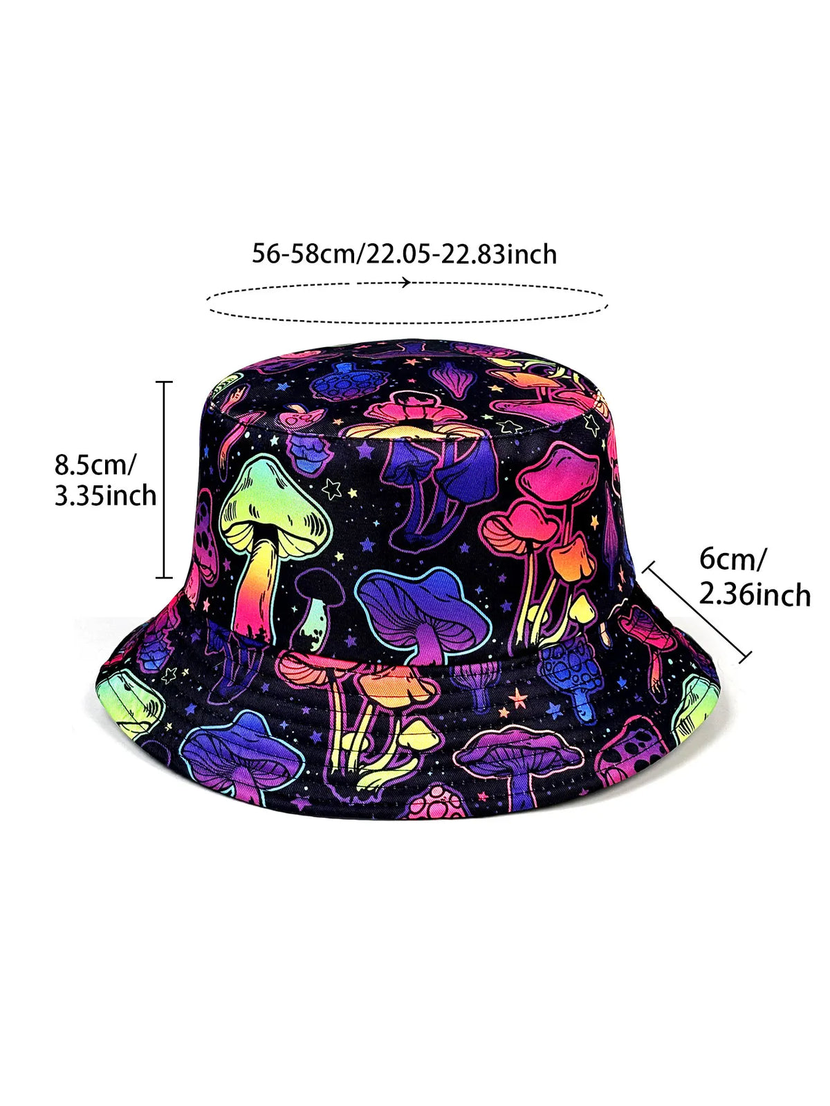 Dreamy Colorful Mushroom Bucket Hat, Reversible Sun Hat, Foldable Stylish Bucket Hat, All-Season Bucket Hat, Suitable for Outdoor Activities and Beach Adventures