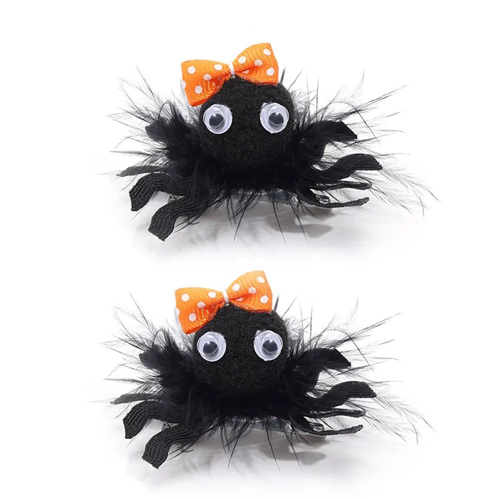 2pcs Black Halloween Girl Hair Clips, Fabric Spider Decor Hair Clips, Fun Hair Accessories, Suitable As Halloween Gift For Girls