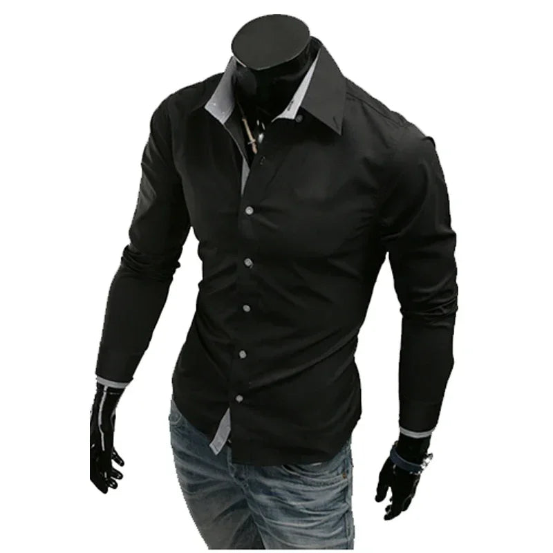 Mens Stripes Shirts Long Sleeved Slim White Social Shirts Casual Male Clothes Business Camisa Masculina Chemise christmas shirt
