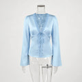 Tossy Lace Satin Lace-Up Vest Top Women Patchwork Fashion Long Sleeve Commute Loose Summer Tank Top Female Bandage V-Neck Top
