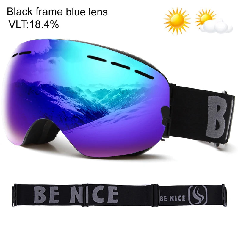 UV400 Anti-fog Double Layers Ski Goggles Big Lens Ski Mask Glasses Skiing Snow Snowboard Eyewear Mirror Polarize Goggles for men