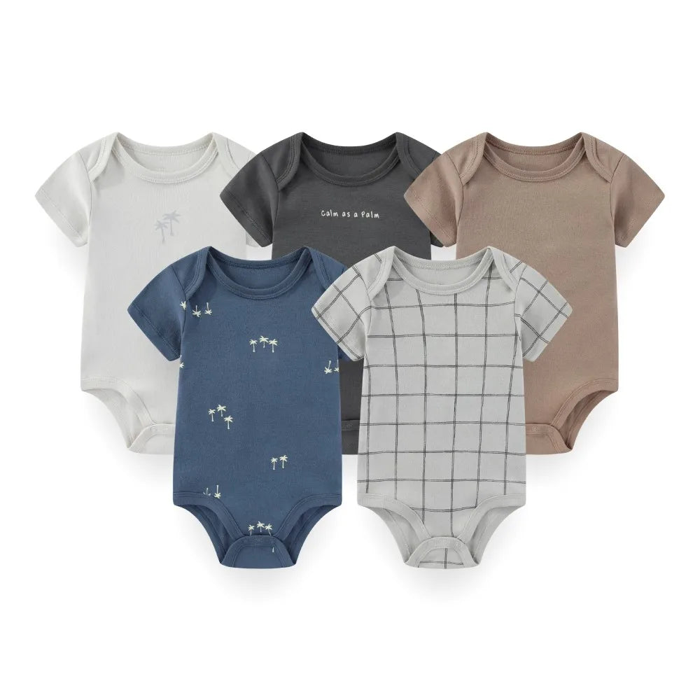 Kiddiezoom 5 Pcs/Lot Four Seasons Fashion Cartoon Short Sleeve Baby Boy Girl Bodysuits Soft 100%Cotton NewbornOnesies