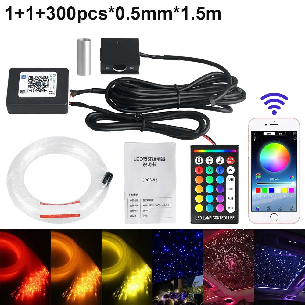 Bluetooth16w Fiber Optic Lights Star Ceiling Lighting Kits Mixed Fiber Strands RGBW Light Source Car Use Headliner Home Decor