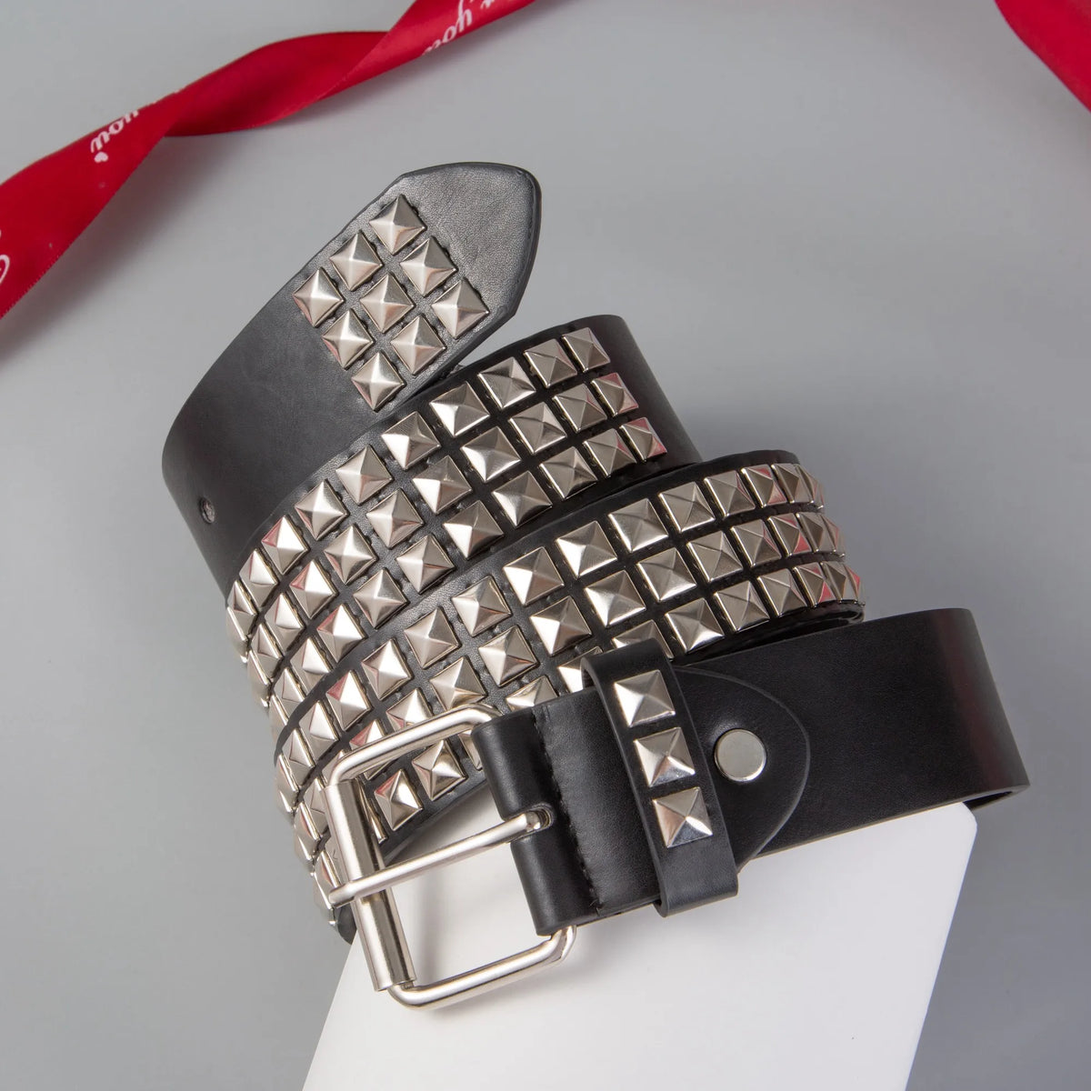 Square Beaded Rivet Belt Pyramid Punk Belt Fashion All-in-One Leather Belt