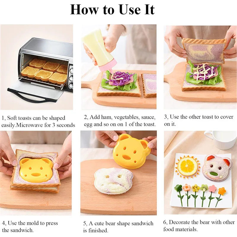 Sandwich Cutter and Sealer Bear Shape Sandwich Mold Cutter Cartoon Bread Sandwich Shaper DIY Biscuit Cookie Cake Mould