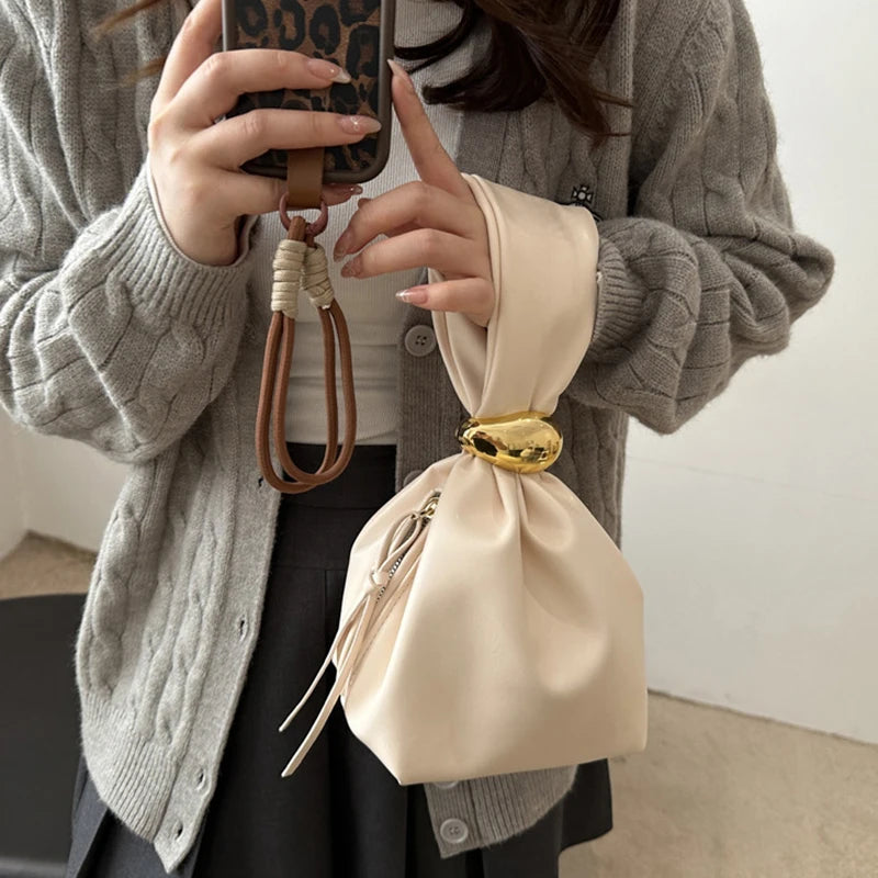 New Mini PU Leather Underarm Pleated Bag For Women Fashion Designer Female Retro Shoulder Bag Handbags And Purses