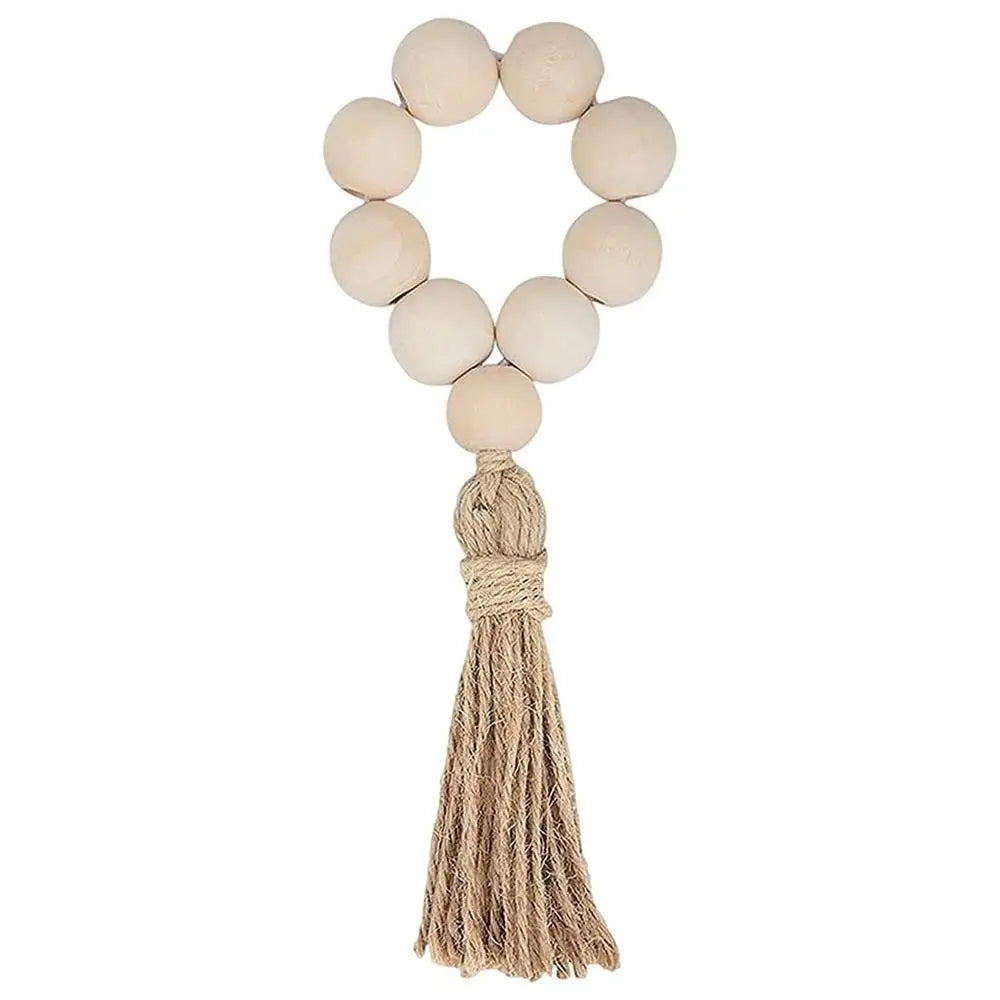 1/12PCS Wood Bead Napkin Rings Garland With Tassels Farmhouse Beads Rustic Country Table Napkin Holder Weddings Home Boho Decor