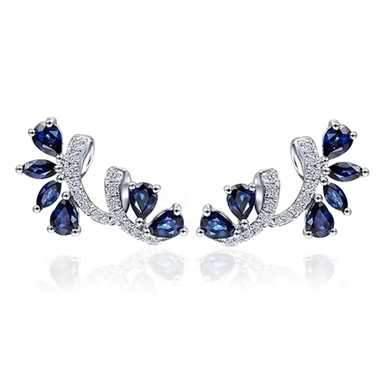Shining Blue Zircon Flower Earrings for Women's Temperament, Banquet Jewelry, Anniversary Gift