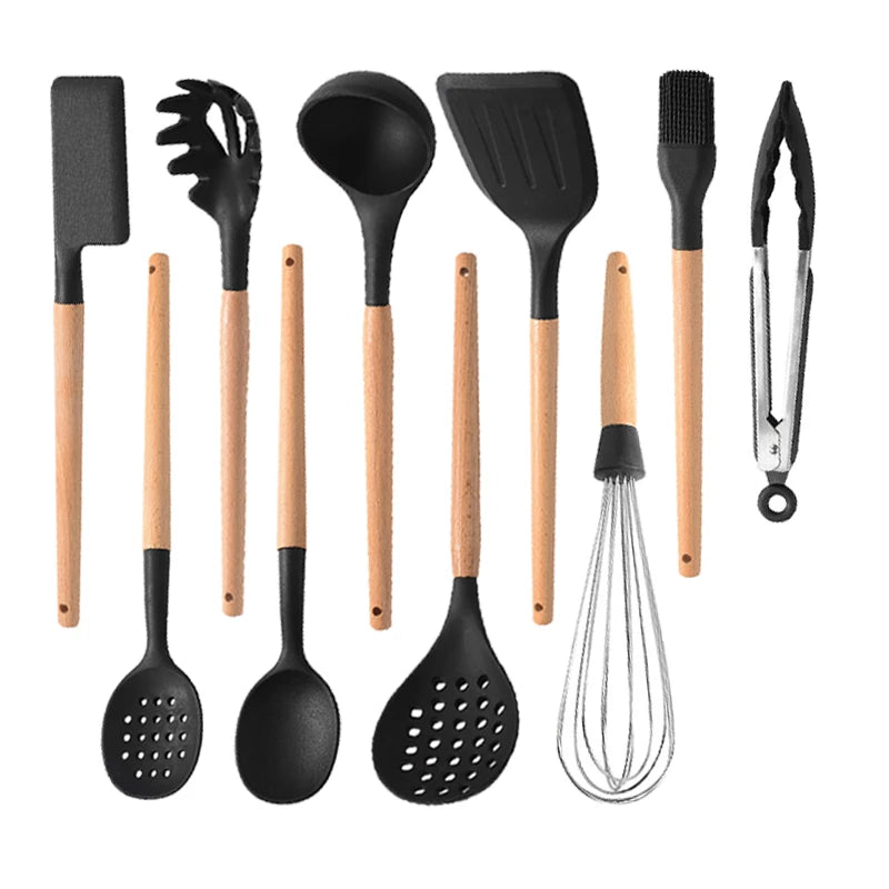 White Silicone Wooden Handle Soup Spoon Spatula Brush Scraper Pasta Egg Beater Non-stick Kitchen Cooking Tools Kitchenware