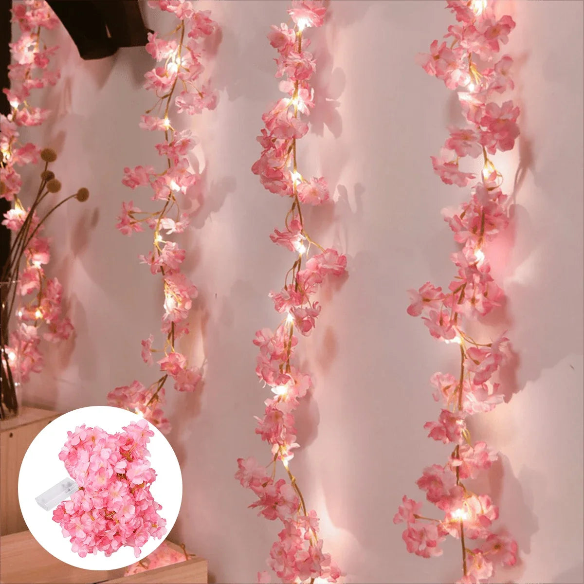 1/2/5M Cherry Blossom String Light Garland Artificial Flower Vines Fairy Lights for Bedroom Wedding Party Holiday Decoration