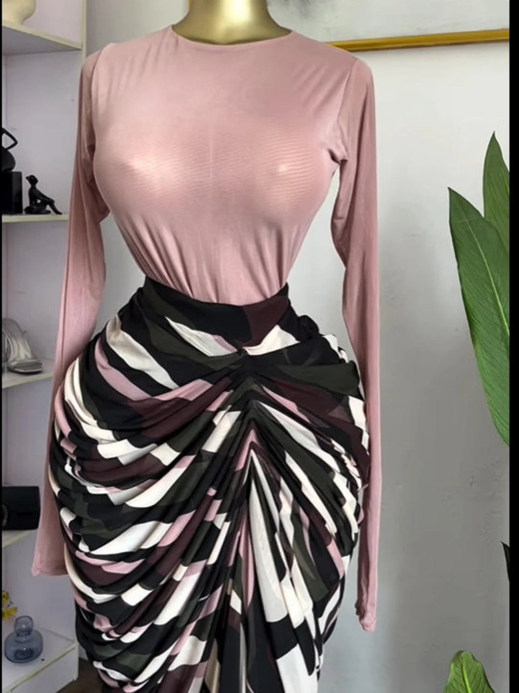 CM.YAYA Women Tie Dye Striped Patchwork Stacked Ruched Bodycon Midi Maxi Long Dress Fall Winter Education Vacation Prom Dresses