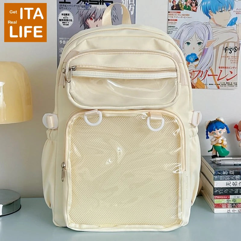 Italife Big Anime Pink Ita Backpack with Insert Plate Women Large Kawaii Yellow Itabag Dual Clear Pockets for Pin Display H260