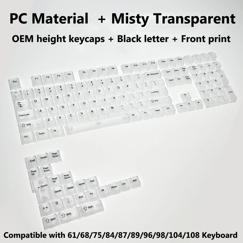 132 Keys Transparent Keycaps with Multi-Language English/ Korea /Russian for Mechanical Keyboard AK820 Pro Clear/ Misty Surface