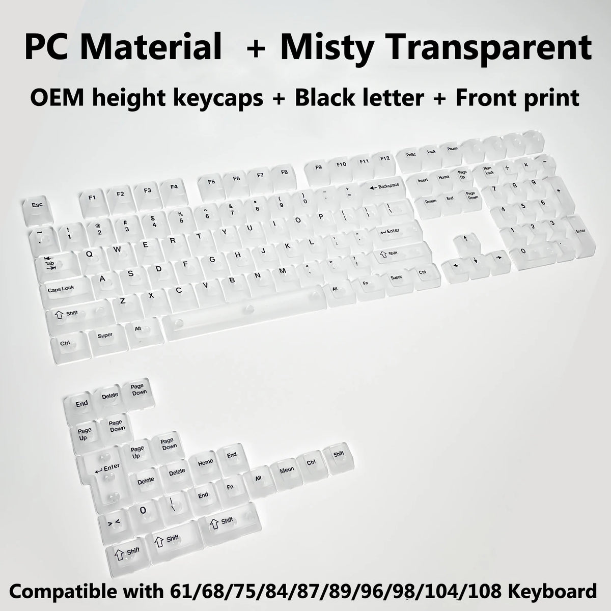 132 Keys Transparent Keycaps with Multi-Language English/ Korea /Russian for Mechanical Keyboard AK820 Pro Clear/ Misty Surface