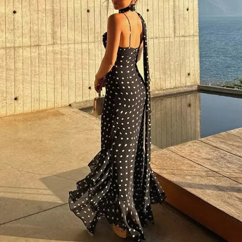 TWOTWINSTYLE Hit Color Slimming Dresses for Women Square Neck Sleeveless High Waist Temperament Long Dress Female Fashion Style
