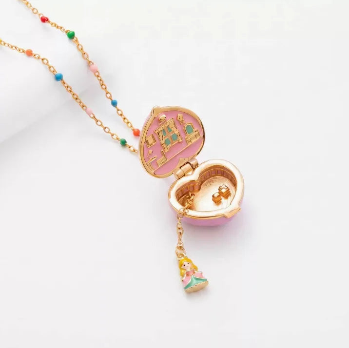 Fairy Tale Gingerbread House Necklace Open and Close Pendant Necklace Women Girls Enamel House Girl Necklace Jewelry Accessory