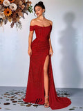 AP Pretti Women Sequin Off Shoulder High Slit Prom Dress For Wedding formal Birthday Evening Party Dresses Vestidos Customized