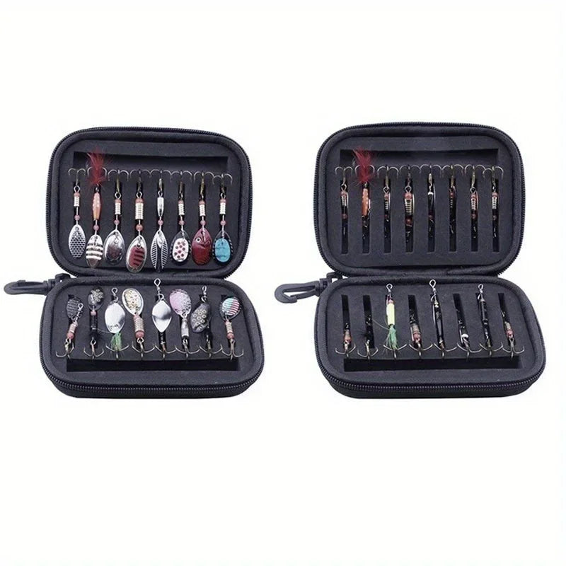 Fly Fishing Lure Spinner Spoon Bait Black Storage Box Professional 16 Slots Hard EVA Storage Case Container Bag