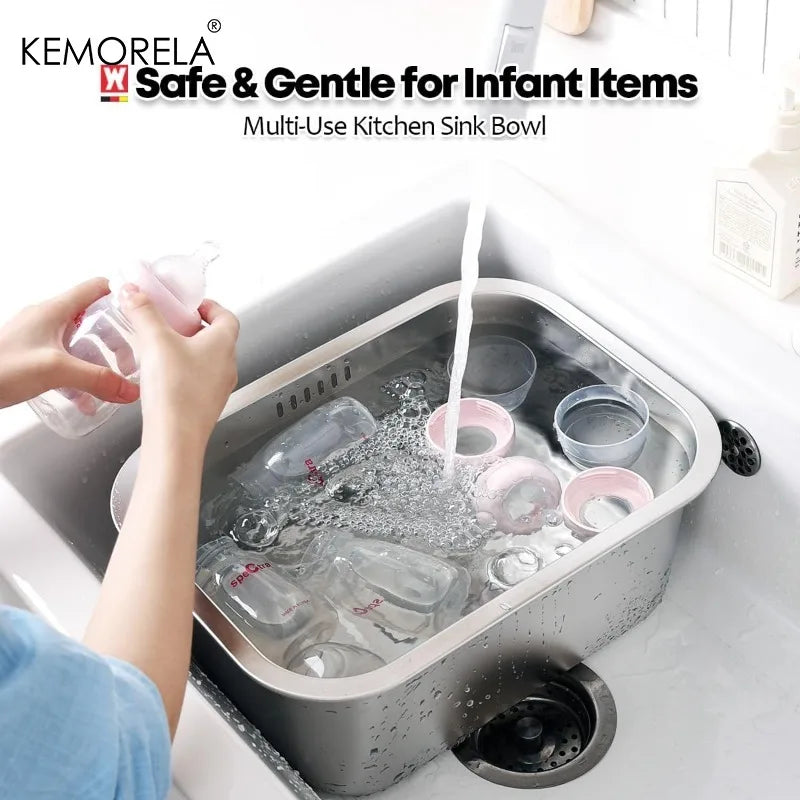 Portable Washing-up Bowl 10L Large Stainless Steel Dishpan, Multipurpose Kitchen Sink Bowl Dish Tub Vegetable Washing Basin