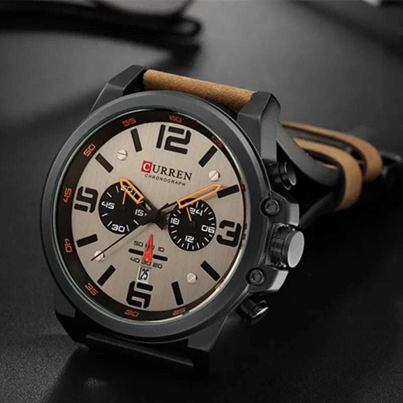 CURREN 8314 Men's Business Leather Strap Quartz Wristwatch, Waterproof Calendar Casual 6-Hand Quartz Watch