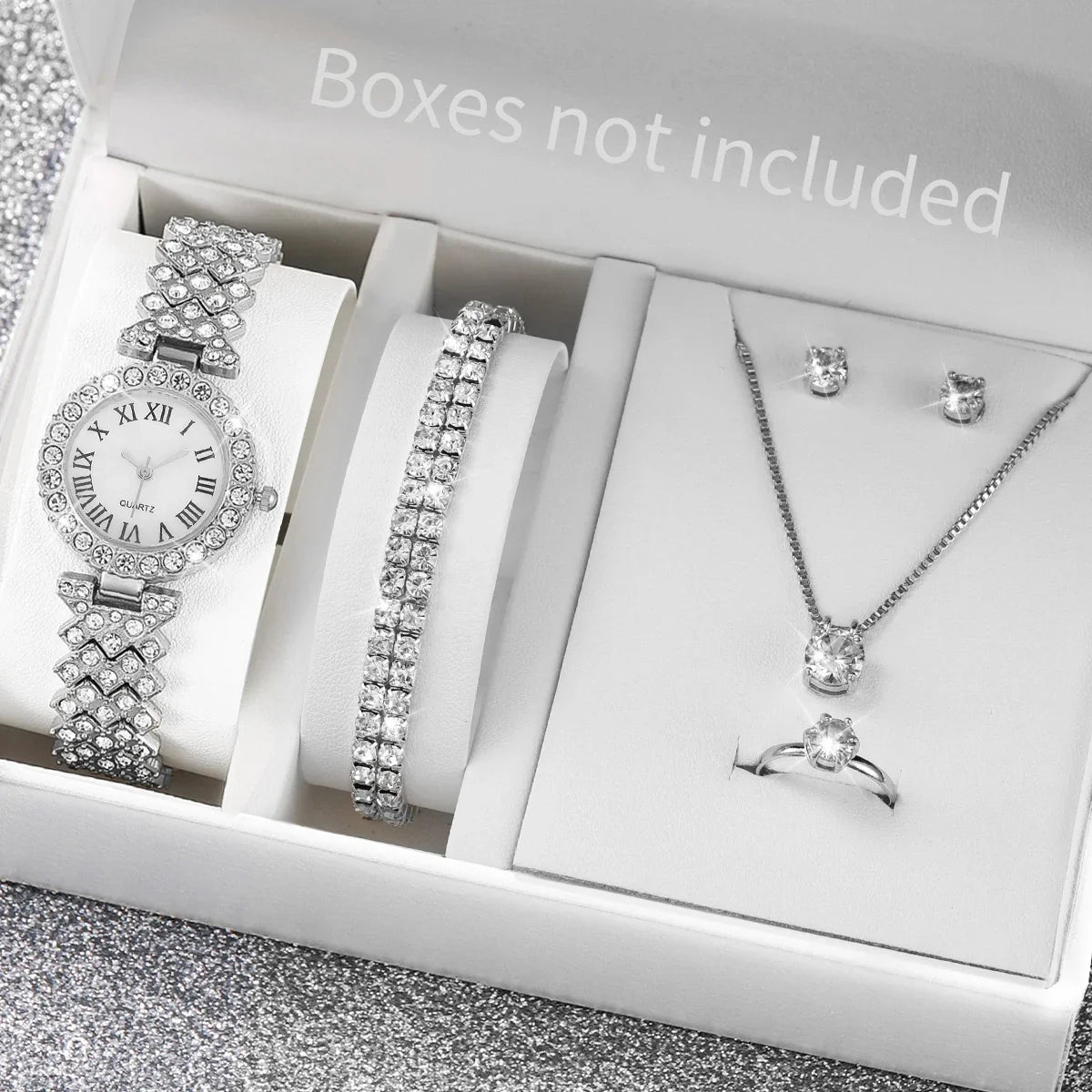 6PCS/Set Luxury Women Watches Fashion Rhinestone Roma Dial Bracelet Band Quartz Watch Jewelry Set Reloj Mujer（Without Box）
