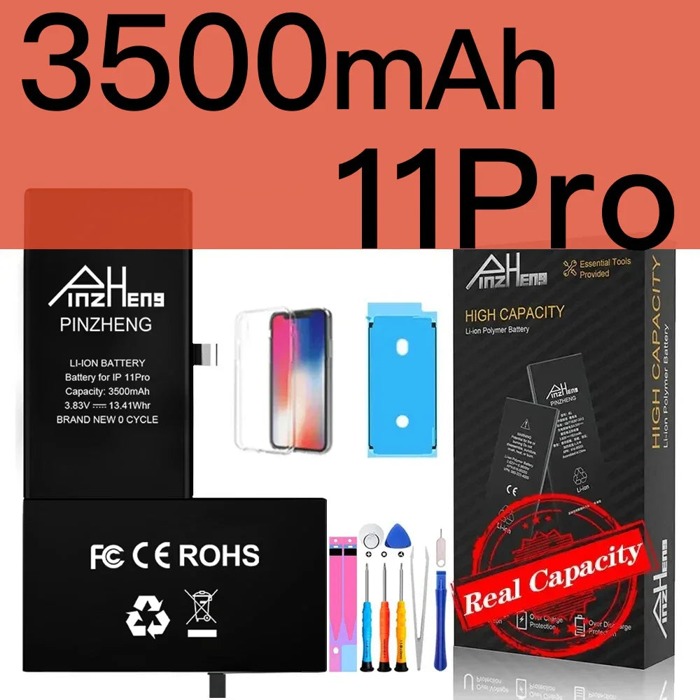 PINZHENG Real High Capacity Battery For iPhone X XR XS Max 12 13 Mini Pro Max 11 Pro Max Replacement Bateria Warranty One Year
