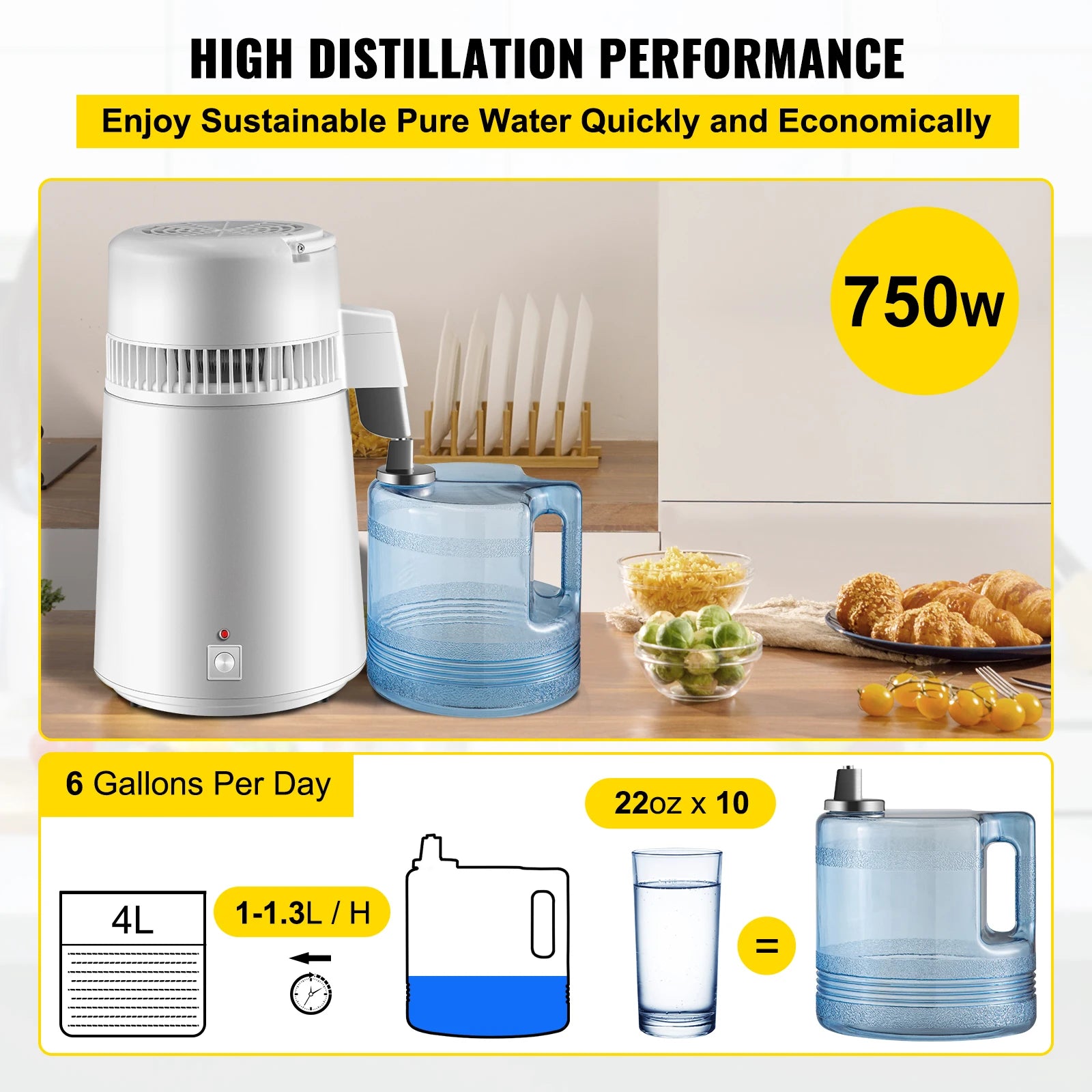 SucceBuy 4L Water Distiller Purifier Filter Dispenser Heating Drinking Bottle Softener  Stainless Steel Home Appliance for Offic