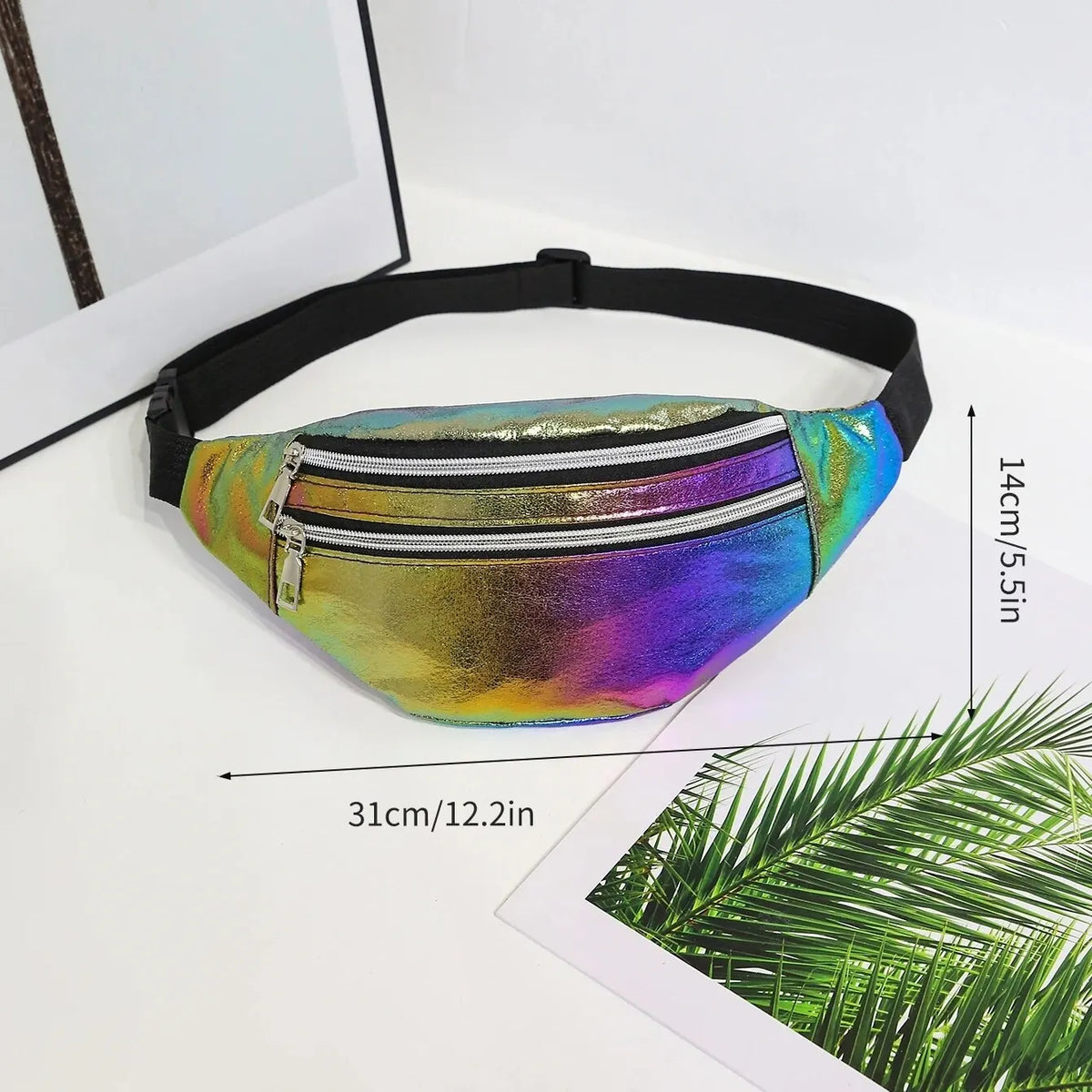 DX Holographic Fanny Pack Hologram Waist Bag Laser Beach Travel Banana Hip Bum Zip Waist Bags Women Belt Bag For Girls