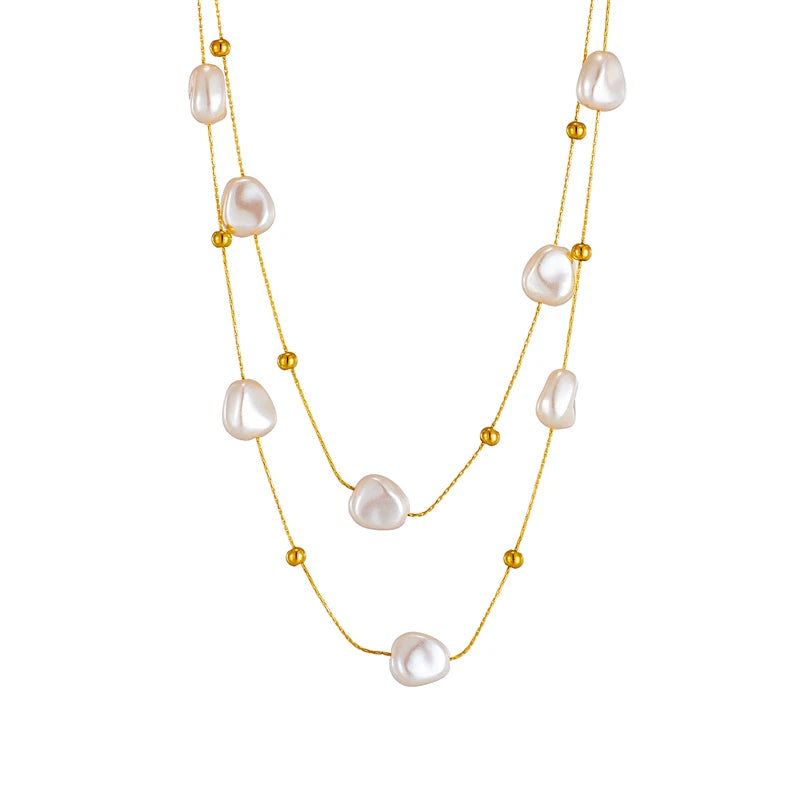 DIEYURO 316L Stainless Steel 2in1 Large Pearl Pendant Necklace For Women New Trend Girls Neck Jewelry Chain Party Wedding Gift